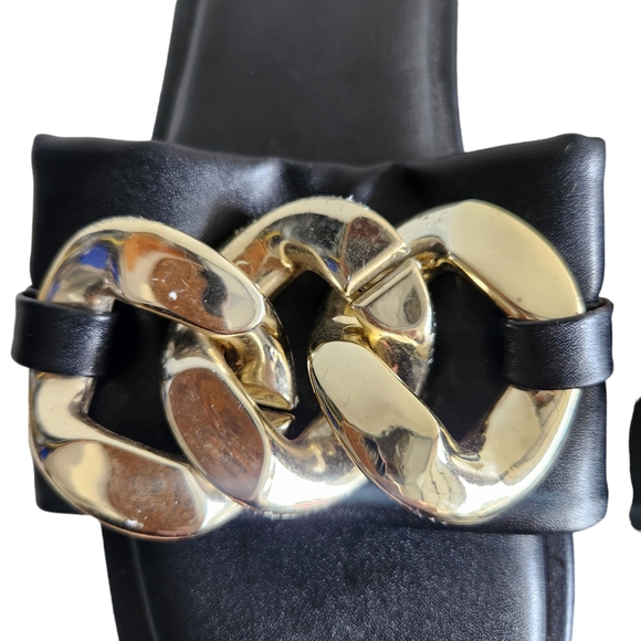 Black Chunky Chain Flat Sandal Slip On Slides Size 10 - Picture 6 of 12